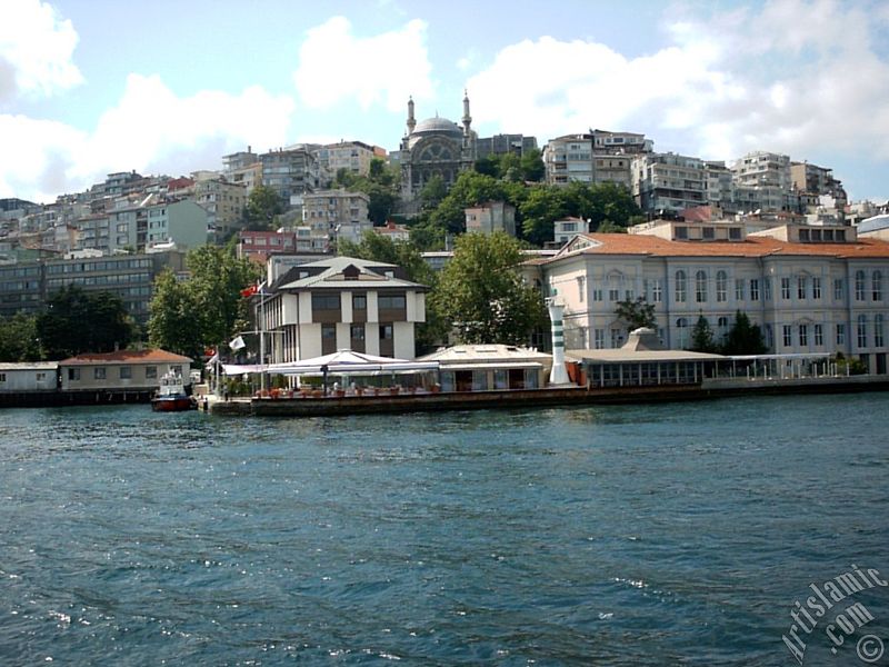 View of Karakoy coast from the Bosphorus in Istanbul city of Turkey.
