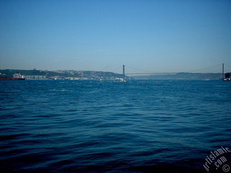 View of Bosphorus and Bosphorus Bridge from Uskudar shore of Istanbul city of Turkey.
