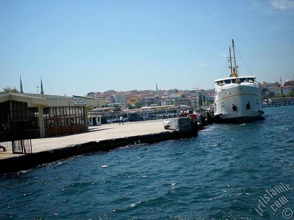 View of Uskudar jetty from the Bosphorus in Istanbul city of Turkey.
