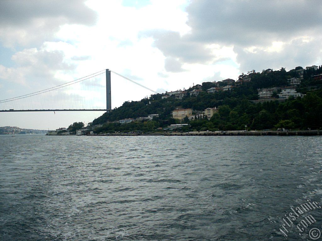 View of Ortakoy coast from the Bosphorus in Istanbul city of Turkey.
