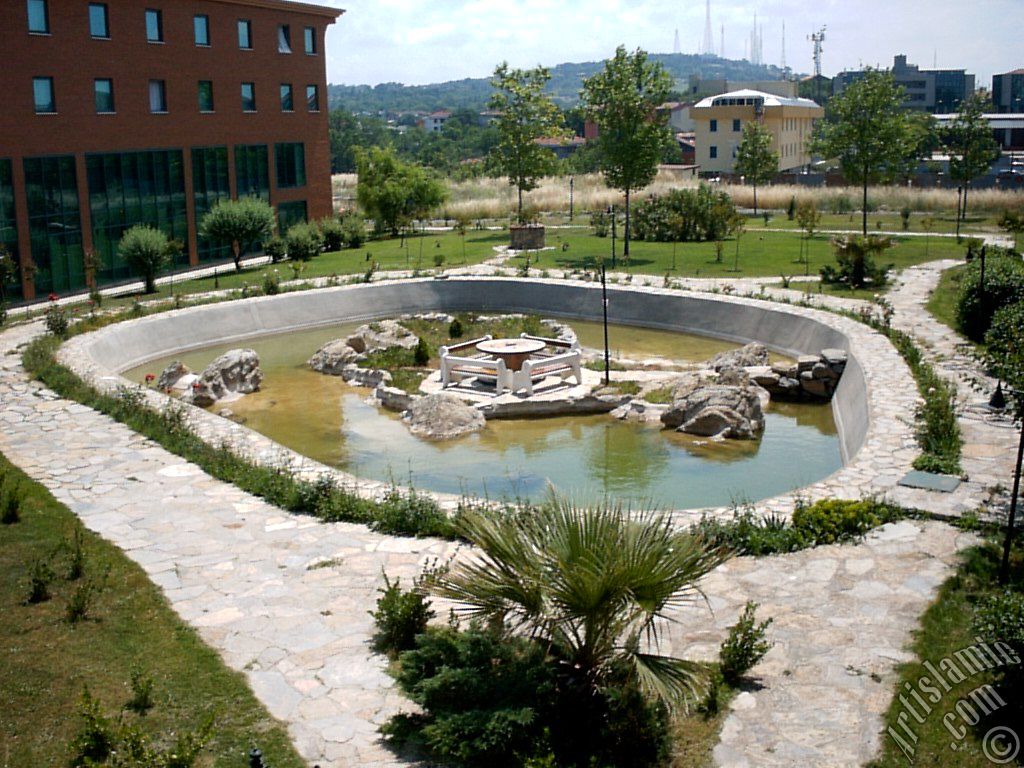 View of the garden of a library (Islamic Researches Center [ISAM]) in Altunizade district of Istanbul city of Turkey.
