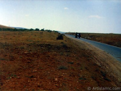 View of a village`s way and villagers on a tractor in Gaziantep city of Turkey. (The picture was taken by Artislamic.com in 1990.)