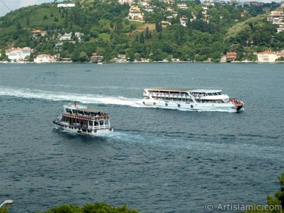 View of the Bosphorus from Rumeli Hisari which was ordered by Sultan Mehmet the Conqueror to be built before conquering Istanbul in 1452 in Turkey. (The picture was taken by Mr. Mustafa one of the visitors of Artislamic.com in 2004)