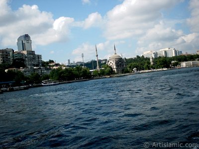 View of Kabatas coast and Valide Sultan Mosque from the Bosphorus in Istanbul city of Turkey. (The picture was taken by Artislamic.com in 2004.)