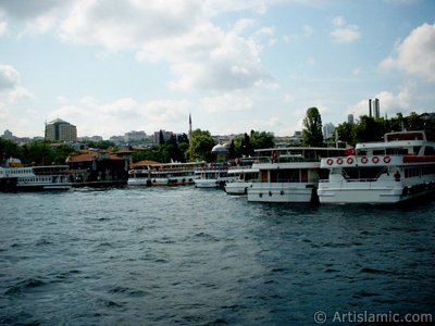 View of Besiktas jetty and Sinan Pasha Mosque its behind from the Bosphorus in Istanbul city of Turkey. (The picture was taken by Artislamic.com in 2004.)