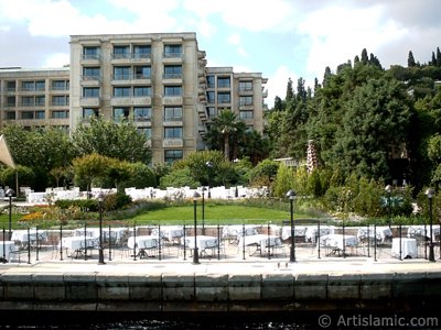 View of the Ciragan Palace`s gargen from the Bosphorus in Istanbul city of Turkey. (The picture was taken by Artislamic.com in 2004.)