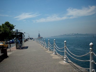 View of Kiz Kulesi (Maiden`s Tower) located in the Bosphorus from the shore of Uskudar in Istanbul city of Turkey. (The picture was taken by Artislamic.com in 2004.)