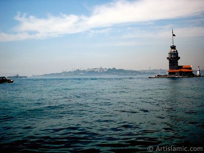 View of Kiz Kulesi (Maiden`s Tower) located in the Bosphorus from the shore of Uskudar in Istanbul city of Turkey. (The picture was taken by Artislamic.com in 2004.)