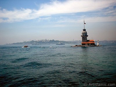 View of Kiz Kulesi (Maiden`s Tower) located in the Bosphorus from the shore of Uskudar in Istanbul city of Turkey. (The picture was taken by Artislamic.com in 2004.)