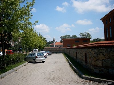 View of entrance of a library (Islamic Researches Center [ISAM]) and the mosque next to it in Altunizade district of Istanbul city of Turkey. (The picture was taken by Artislamic.com in 2004.)