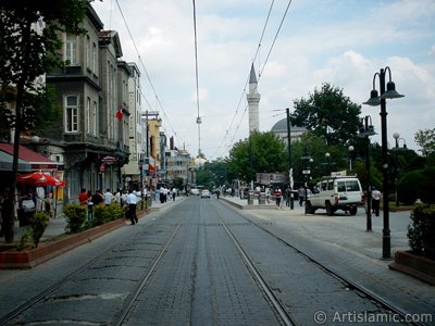 The way of tram and Firuz Aga Mosque in Sultanahmet district of Istanbul city in Turkey. (The picture was taken by Artislamic.com in 2004.)