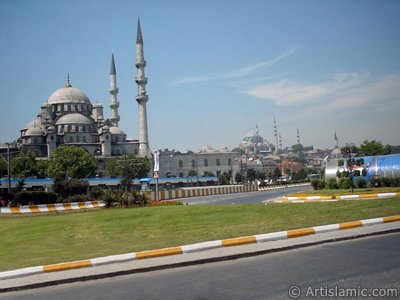 View of Yeni Cami (Mosque), Suleymaniye Mosque and below Rustem Pasha Mosque located in the district of Eminonu in Istanbul city of Turkey. (The picture was taken by Artislamic.com in 2004.)