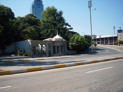 stanbul Dolmabahe Valide Sultan Camisi nnde bir Osmanl eseri ve Dolmabahe stad. (Resim 2004 ylnda islamiSanat.net tarafndan ekildi.)