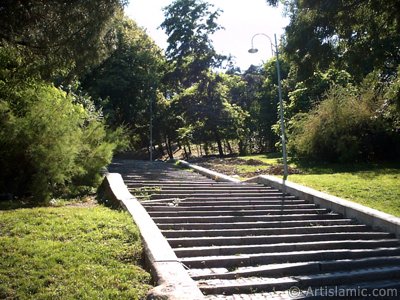 View of a park`s stairs in Dolmabahce district in Istanbul city of Turkey. (The picture was taken by Artislamic.com in 2004.)