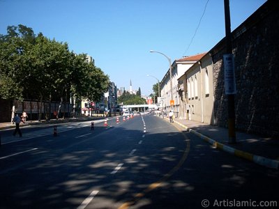 View towards Besiktas district from the way of Dolmabahce-Besiktas in Istanbul city of Turkey. (The picture was taken by Artislamic.com in 2004.)