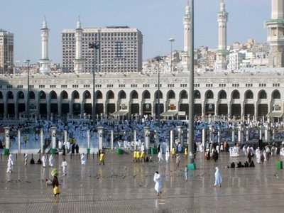 Outside court and some entrance doors of the Masjed al-Haraam where is the Holy Kabah located in it. (The picture was taken by Mr. Mustafa one of the visitors of Artislamic.com in 2003 Ramadan.)