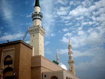 View of the Prophet Muhammad`s (saaw) Mosque (Masjed an-Nabawe) in Madina city of Saudi Arabia. (The picture was taken by Mr. Mustafa one of the visitors of Artislamic.com in 2003 Ramadan.)