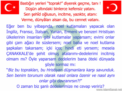 Ziyaretilerin istei zerine; yeni yl, noel, ylba ve noel  baba ile ilgili uyarc olmak zere islamiSanat.net tarafndan tasarlanm bir e-kart resmi.