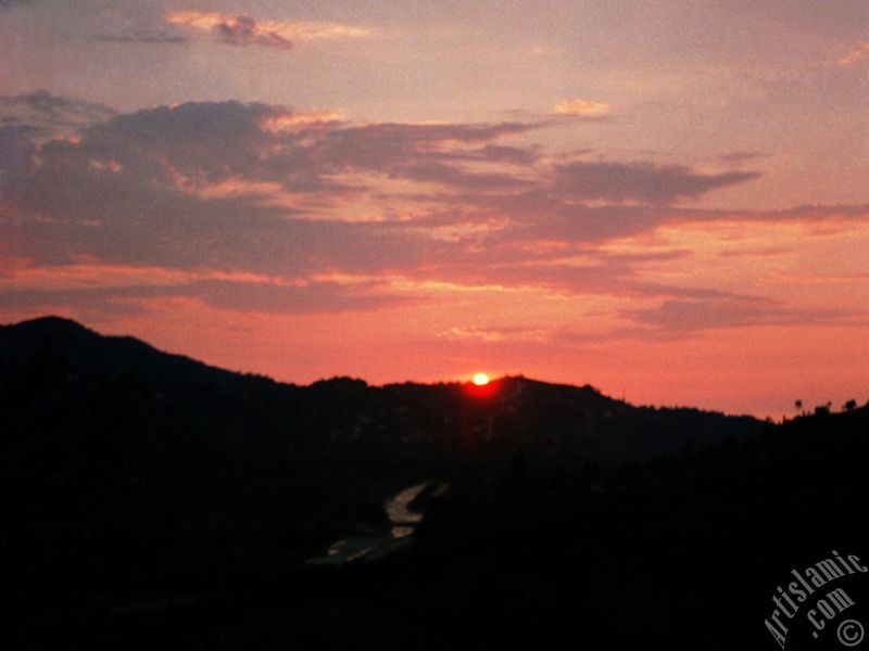 View of sunset at a village of `OF district` in Trabzon city of Turkey.
