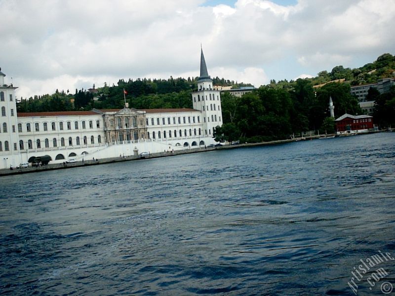 View of Kuleli coast and Kuleli Military School from the Bosphorus in Istanbul city of Turkey.
