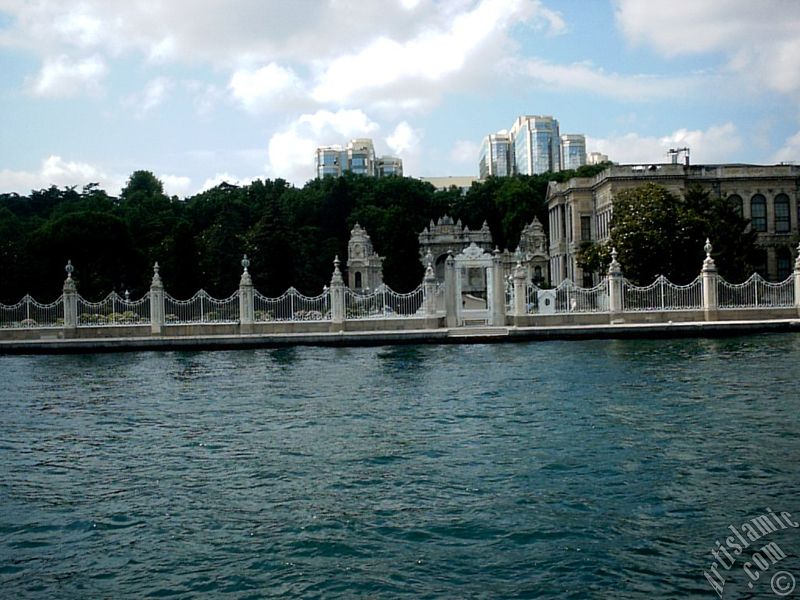 View of the Dolmabahce Palace from the Bosphorus in Istanbul city of Turkey.
