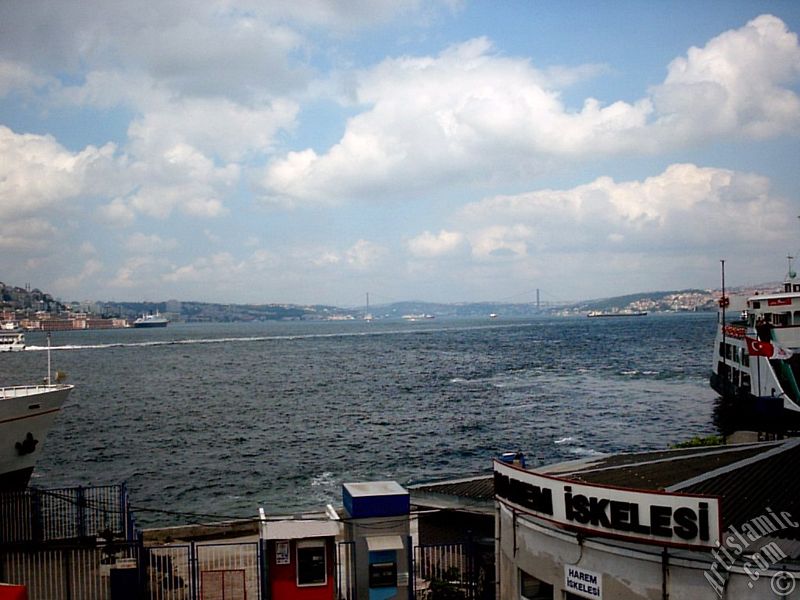 View of jetties and coast from an overpass at Eminonu district in Istanbul city of Turkey.
