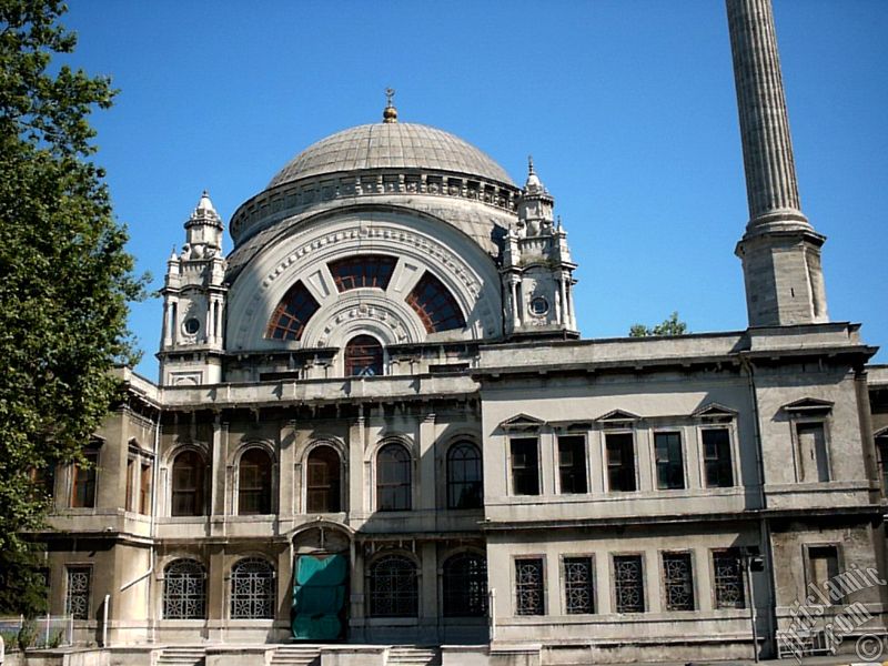View of Valide Sultan Mosque in Dolmabahce district in Istanbul city of Turkey.

