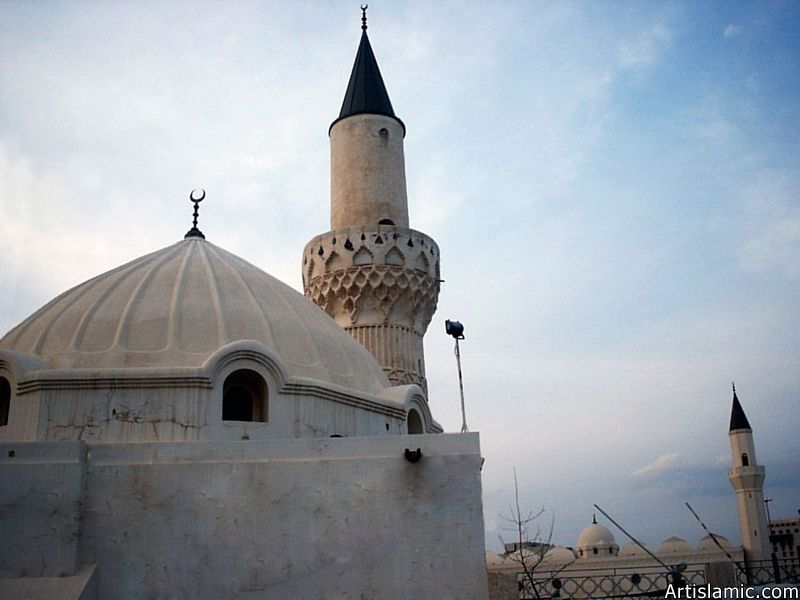 The Mosque of Hadrat Abu Bakr (ra) (first caliph of Islam) and behind it the Mosque of Hadrat Ali (ra) (fourth caliph of Islam) nearby the Prophet Muhammad`s (saaw) Mosque in Madina city of Saudi Arabia.
