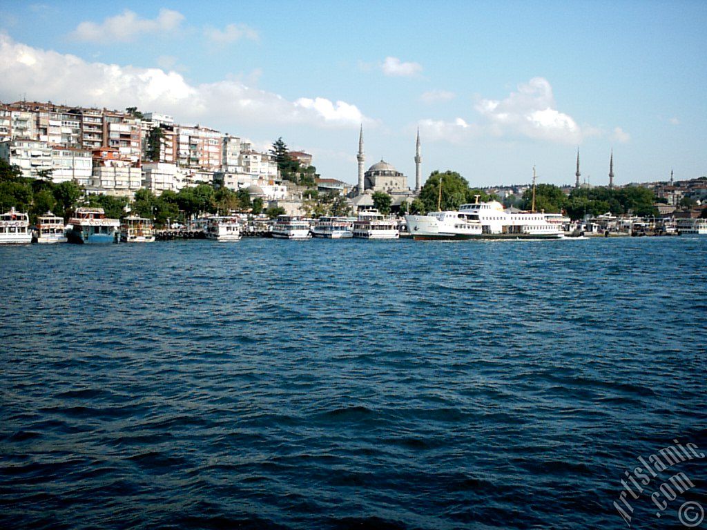 View of Uskudar jetty from the Bosphorus in Istanbul city of Turkey.
