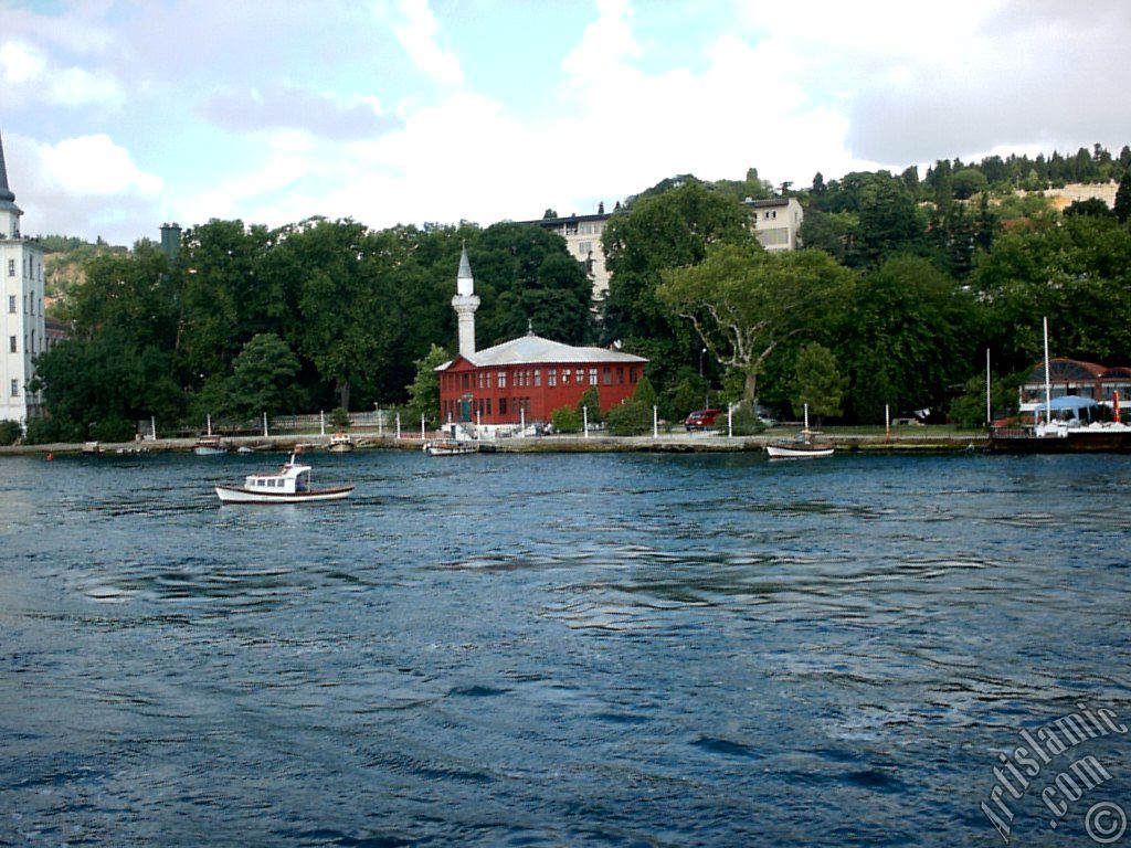 View of Kuleli coast and a mosque from the Bosphorus in Istanbul city of Turkey.
