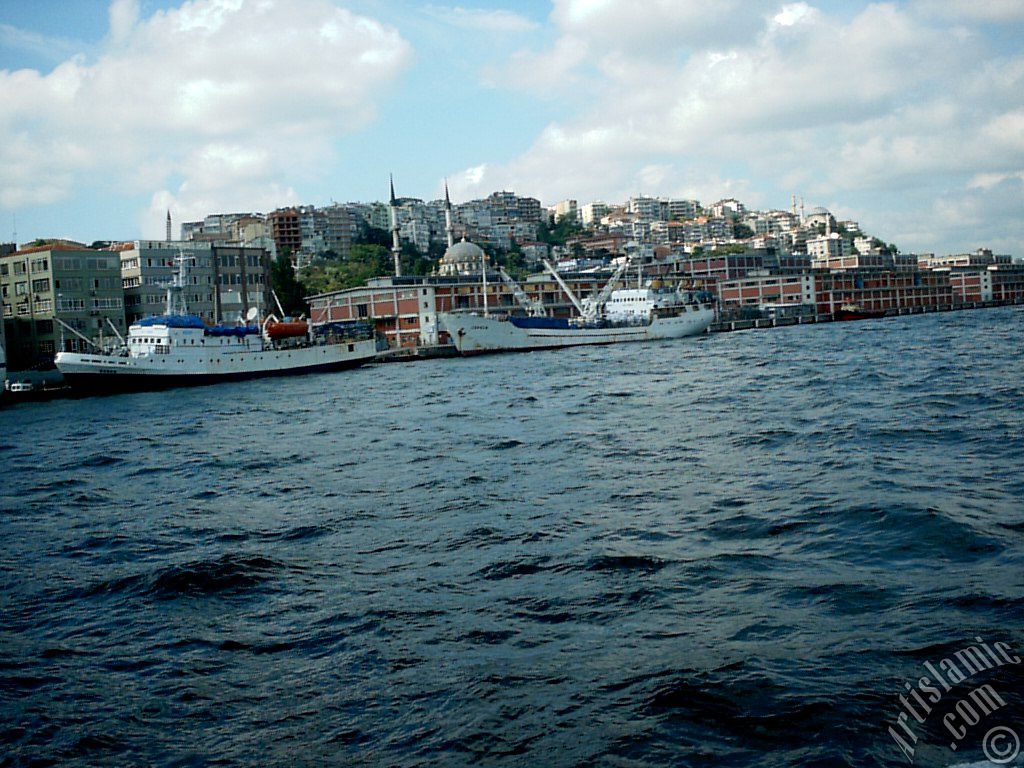 View of Karakoy coast from the Bosphorus in Istanbul city of Turkey.
