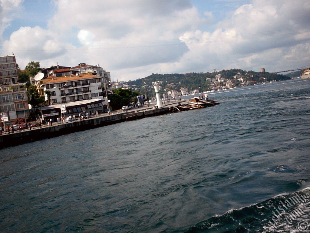 View of Arnavutkoy coast from the Bosphorus in Istanbul city of Turkey.
