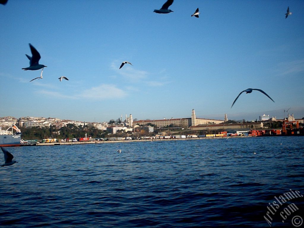 View of Uskudar-Harem coast from the Bosphorus in Istanbul city of Turkey.
