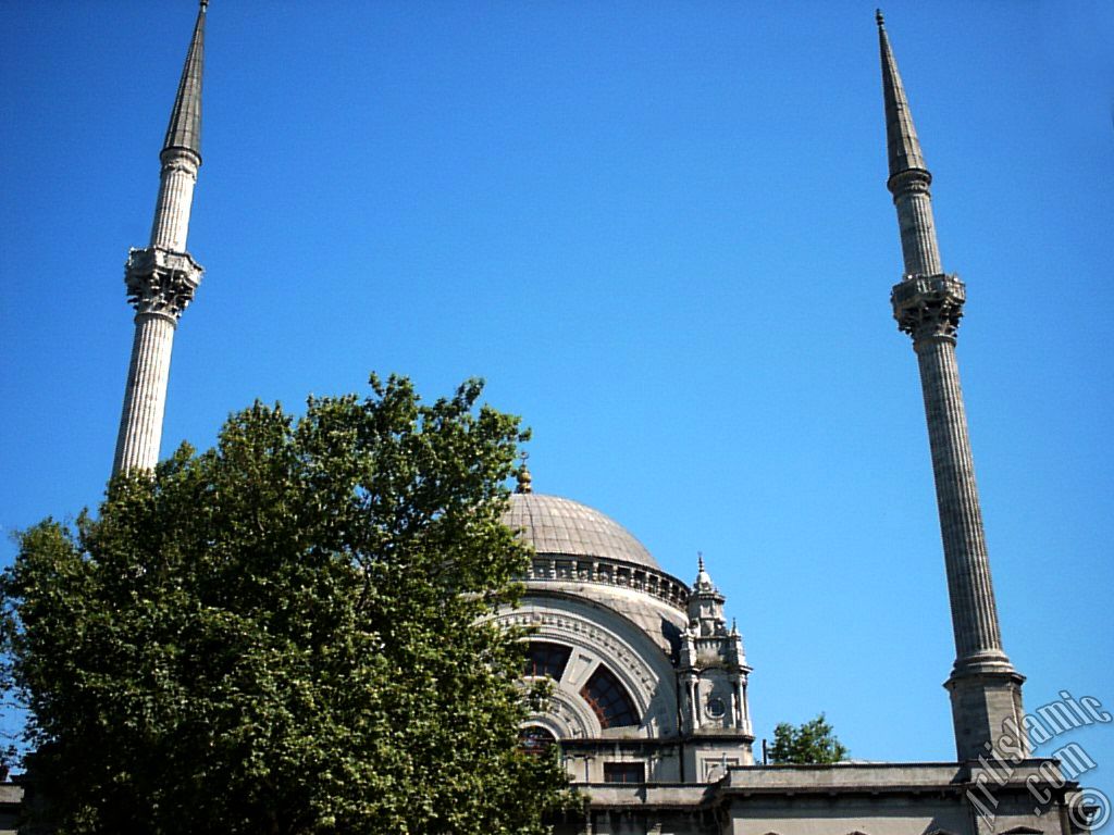 View of Valide Sultan Mosque in Dolmabahce district in Istanbul city of Turkey.
