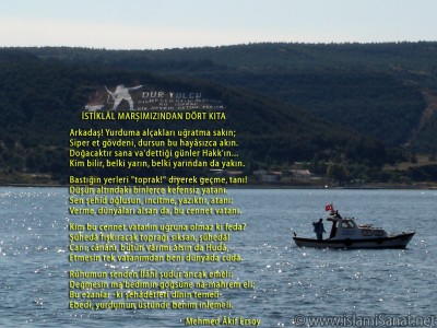 islamiSanat.net tarafndan anakkale Sava ve anakkale Zaferi`nin yldnm mnasebetiyle yaplm bir alma. Bu alma vesilesi ile btn ehit ve gazilerimizi rahmetle anyoruz. almann arka plannda anakkale Sava`nn gerekletii mntkalardan anakkale sahillerine ait bir fotoraf yer almaktadr. Fotoraf bizzat tarafmzdan zel olarak ekilmitir. ( islamiSanat.net. Bu eserin her hakk sakldr, ticari maksatla kullanlmas yasaktr.)