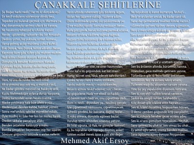 islamiSanat.net tarafndan anakkale Sava ve anakkale Zaferi`nin yldnm mnasebetiyle yaplm bir alma. Bu alma vesilesi ile btn ehit ve gazilerimizi rahmetle anyoruz. almann arka plannda anakkale Sava`nn gerekletii mntkalardan anakkale sahillerine ait bir fotoraf yer almaktadr. Fotoraf bizzat tarafmzdan zel olarak ekilmitir. ( islamiSanat.net. Bu eserin her hakk sakldr, ticari maksatla kullanlmas yasaktr.)