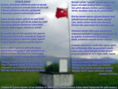 islamiSanat.net tarafndan anakkale Sava ve anakkale Zaferi`nin yldnm mnasebetiyle yaplm bir alma. almann arka plannda Trabzon ili aykara ilesine bal 2000 metre rakml Sultan Murat Yaylas`nda Ruslar tarafndan 1916 ylnda ehit edilmi bir askere ait mezarn fotoraf yer almaktadr. Bu vesile ile btn ehitlerimizi rahmetle anyoruz. ( islamiSanat.net. Bu eserin her hakk sakldr, ticari maksatla kullanlmas yasaktr.)